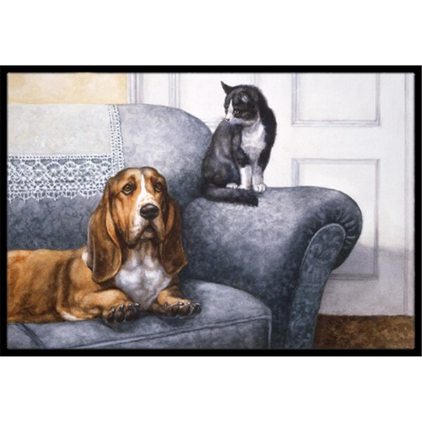 Carolines Treasures Basset Hound and Cat on Couch Indoor or Outdoor Mat- 18 x 27 BDBA0182MAT - main